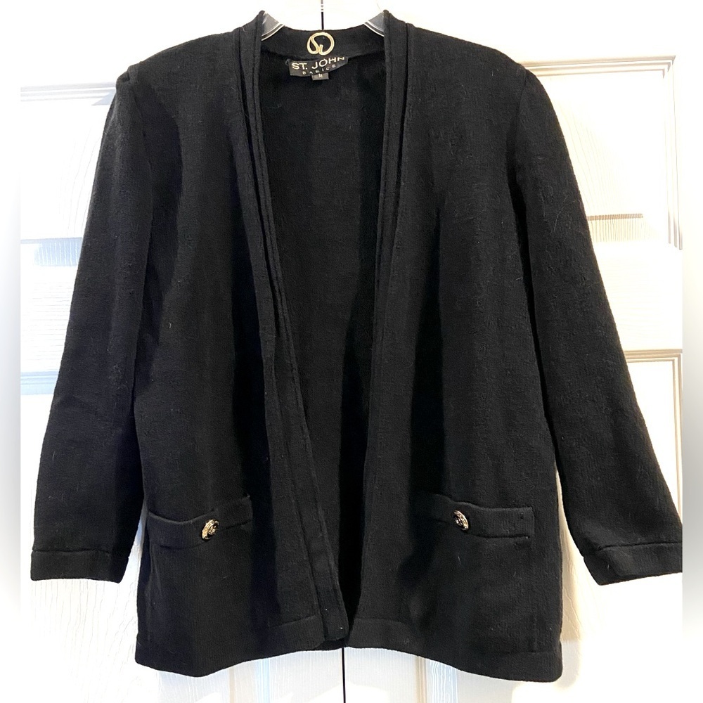 St. John Basics Womens Open Front Cardigan Santana Knit Size Medium Gold Buttons